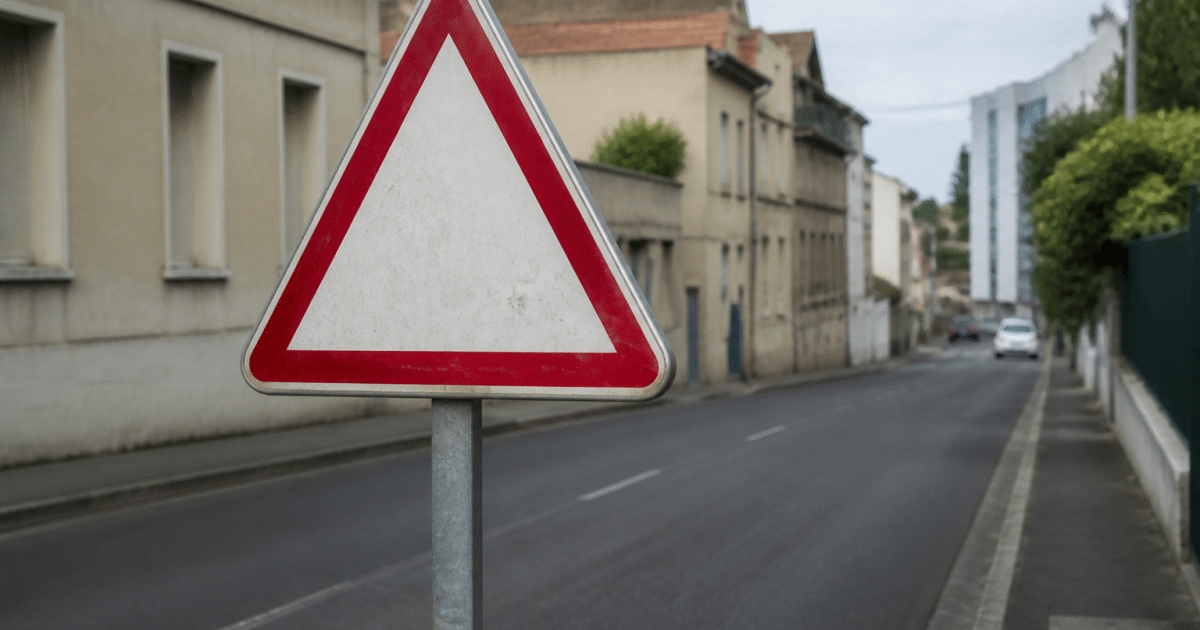 Panneau routier rouge indiquant zone dangereuse sur rue urbaine