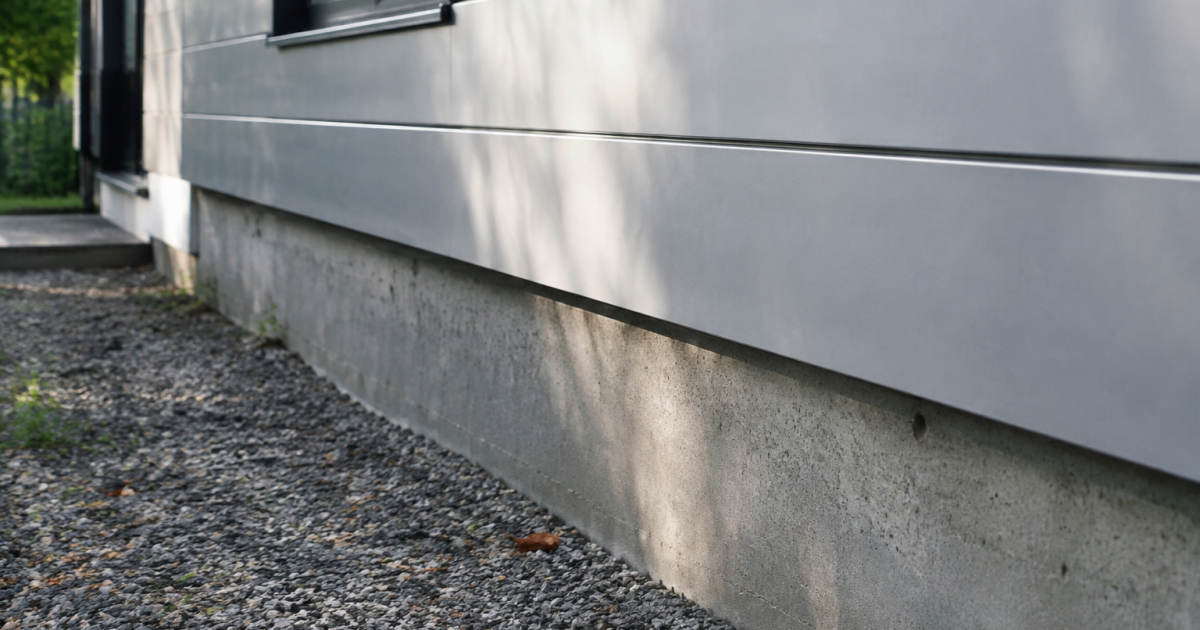 Revetement lisse horizontal sur fondation grise