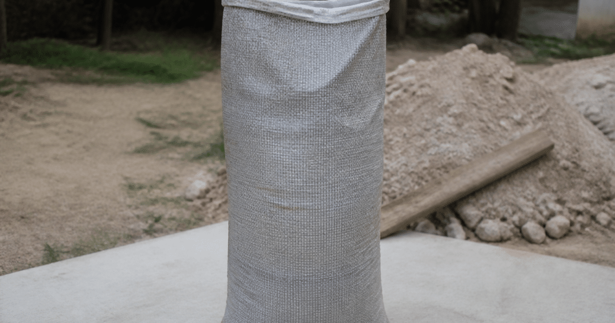 Sac mortier gris posé verticalement sur surface plane