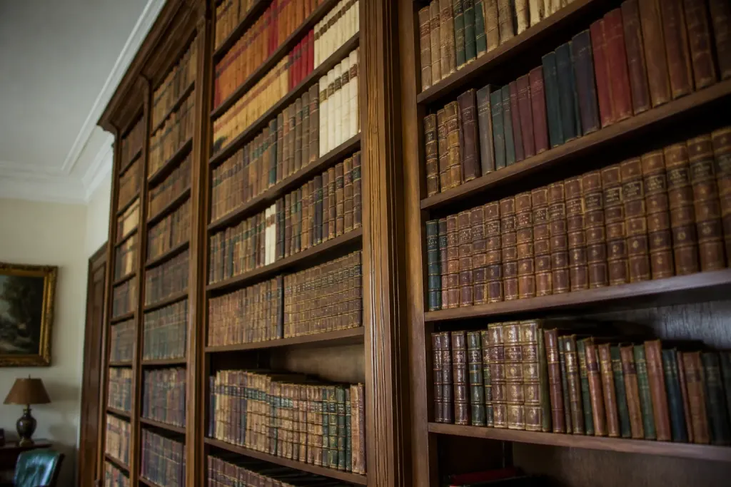 Haute bibliotheque en bois remplie de livres anciens
